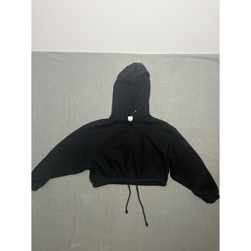 H&M Women's‎ Black Cropped Full Zip Hoodie Sweatshirt XS Activewear Drawstring
